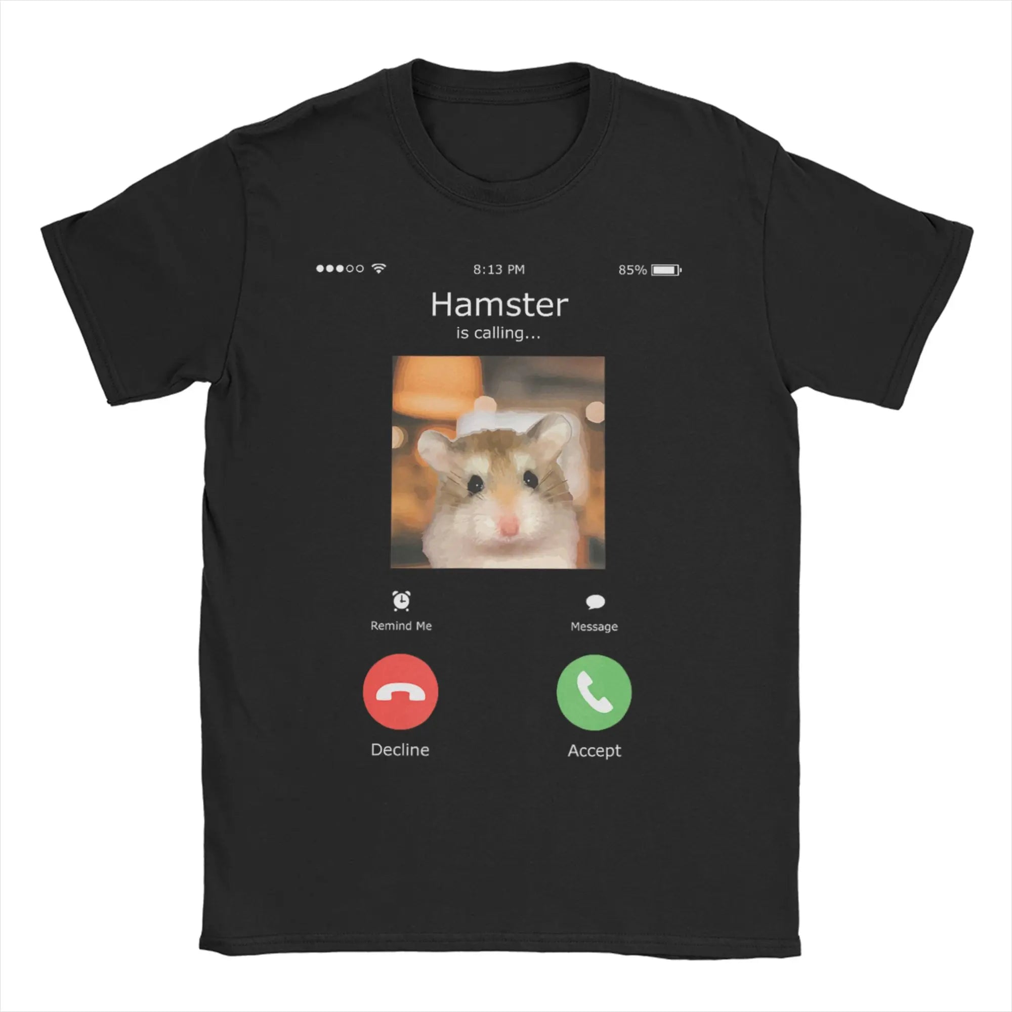 Hamster Meme Calling for Men Women T Shirts  Hipster Tee Shirt Short Sleeve Round Collar T-Shirt Cotton Birthday Present Tops