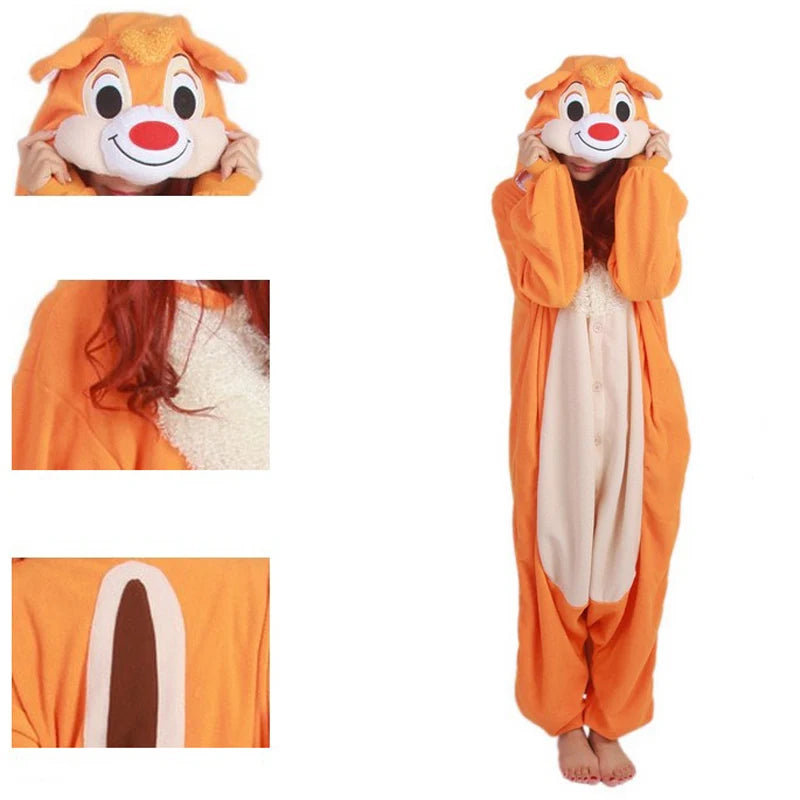 Chipmunks Full Body Clothes Kigurumi Squirrel Onesies For Adults Cosplay Costume Anime Sleepwear One-Piece Pijamas Christmas