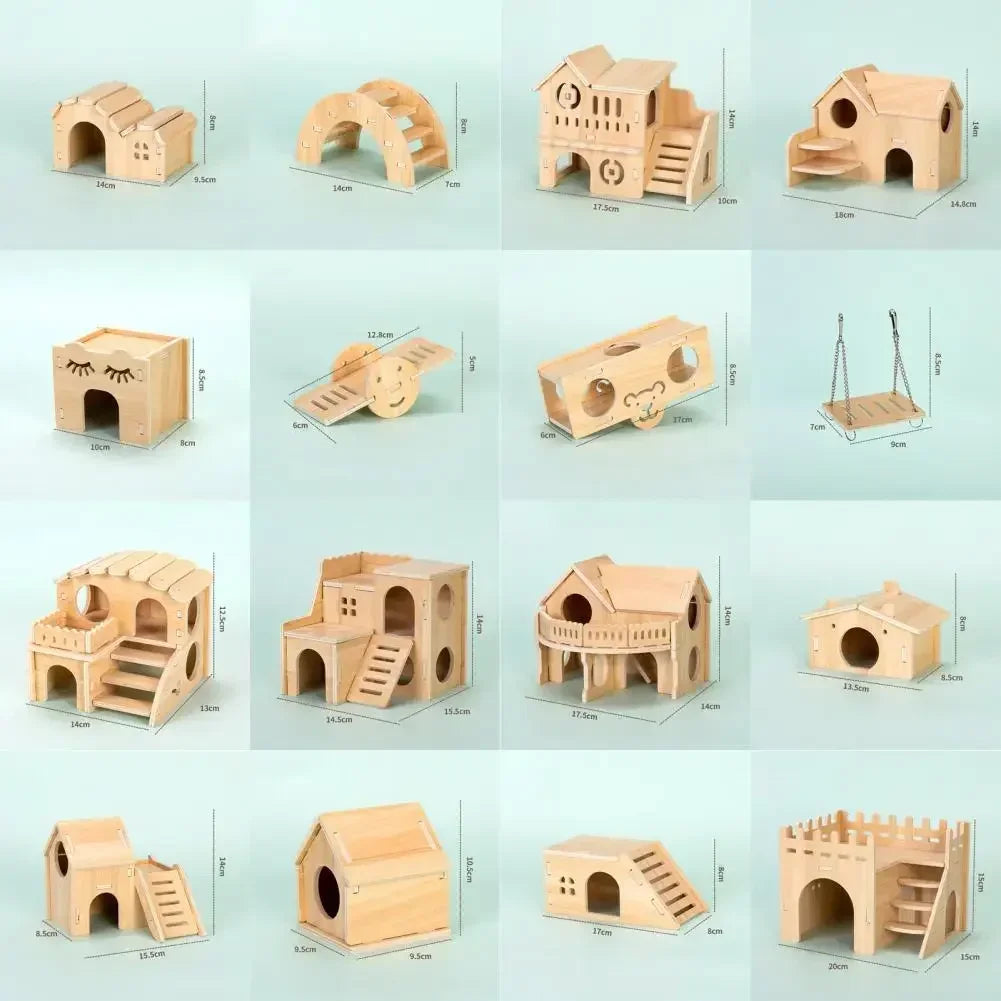 Wooden seesaw swing toy for hamster enrichment from Burrowly.