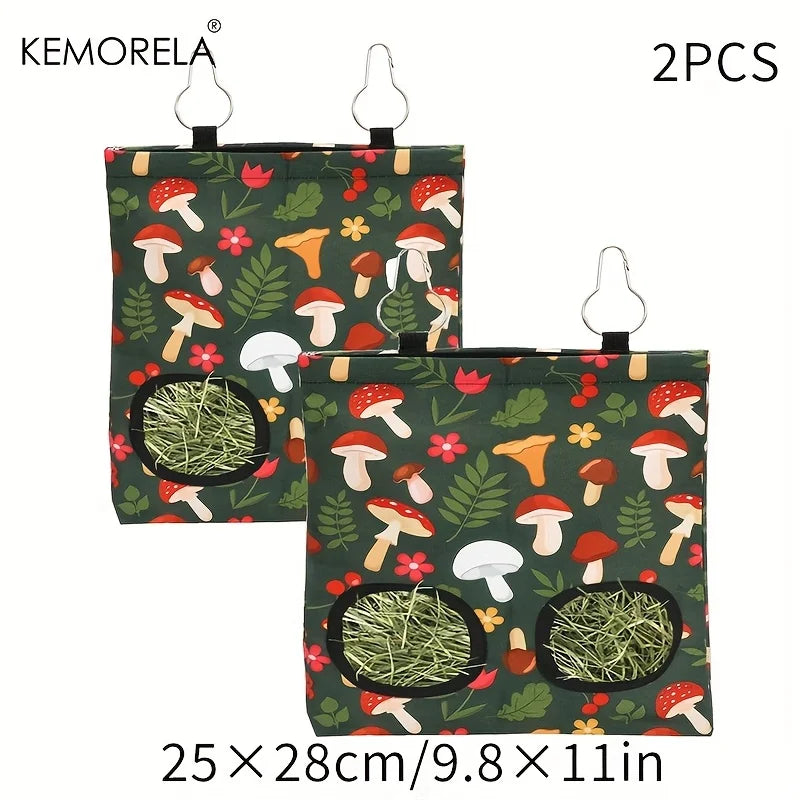 Kemorela 1/2pcs Rabbit Hay Feeder Bag with 2 Holes Guinea Pig Hanging Hay