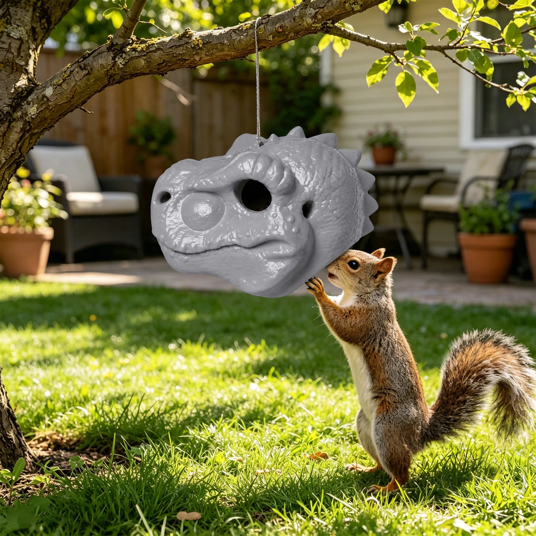 Gnodary Squirrel Feeder with Dinosaur Head, Squirrel Feeders for Outside Squirrel Hanging Feeder - Chipmunk Feeder Hold Peanuts