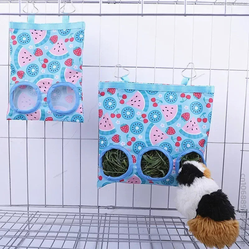 Hanging hay feeder bag for guinea pigs and rabbits from Burrowly.