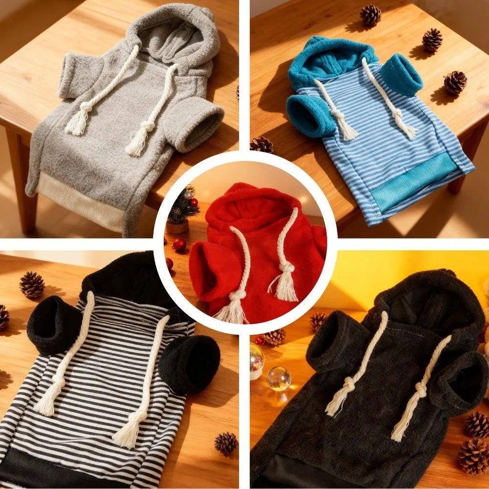 Elastic Ferret Hoodie Thick Fleece Cozy Pet Striped Sweatshirt Stylish Drawstring Soft Hamster Coat for Hamster Lizard Squirrel