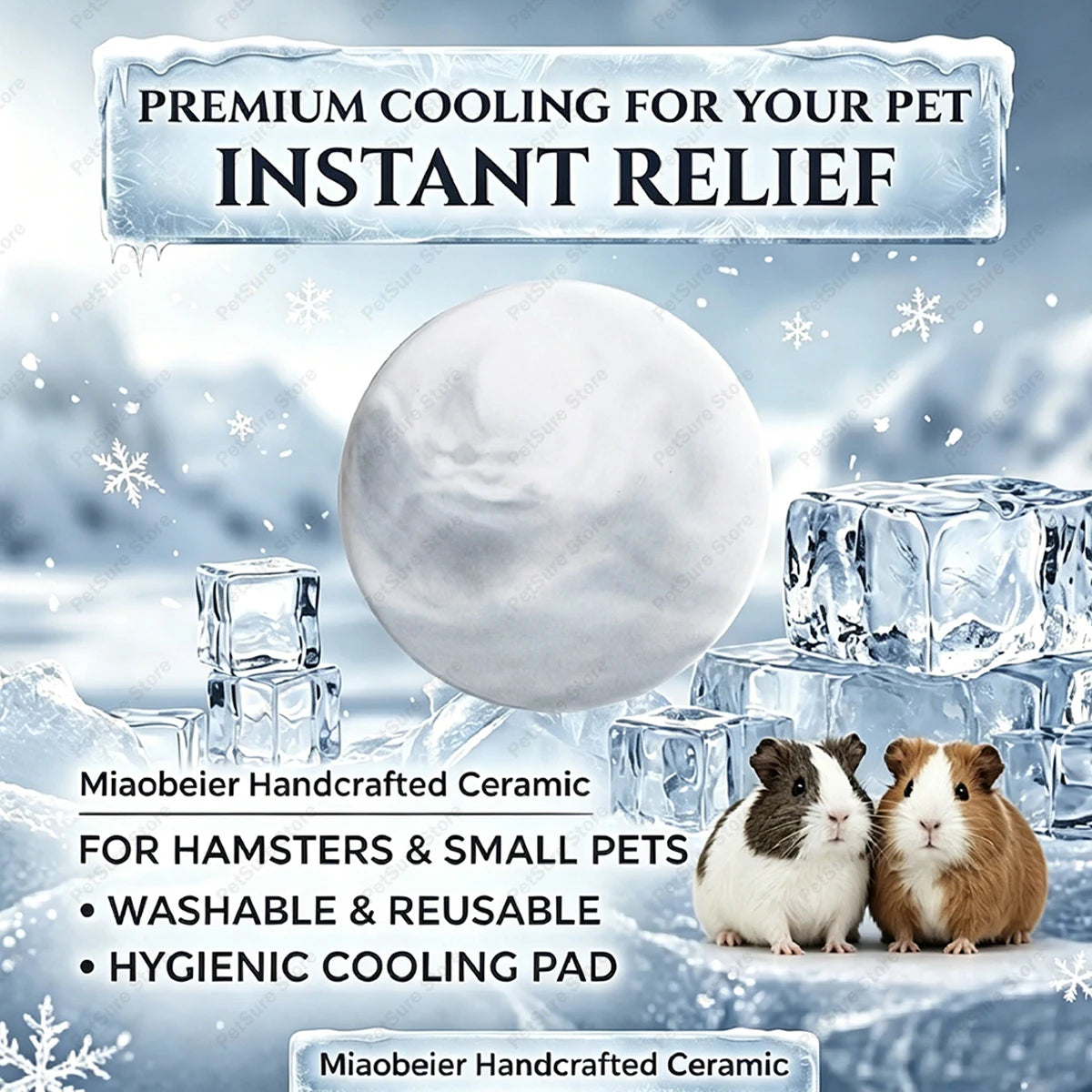Hamster Ceramic Cooling Board Mat for Cage Ice Board Summer Cooling Supplies for Small Pets Hamster Cool Granite Stone 9 x 9 cm