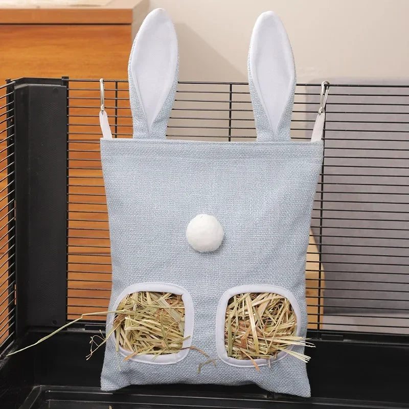 Rabbit Ear Hay Feeder Hanging Pouch Bunny Feeding Bag 2/3 Holes Storage