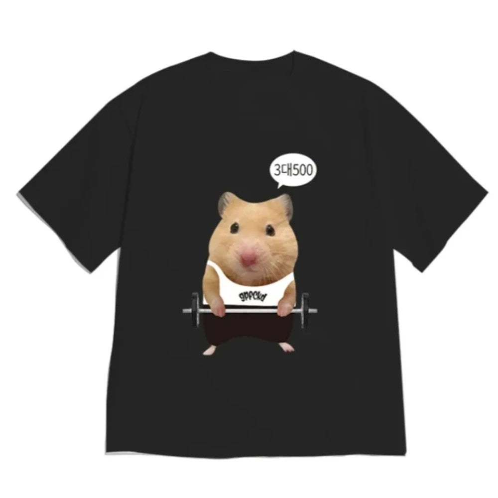 Kawaii Gym Hamster Graphic T-Shirt Top Cute Workout Animal Print Short Sleeve Aesthetic Tee for Girls Boys Women Versatile Y2k