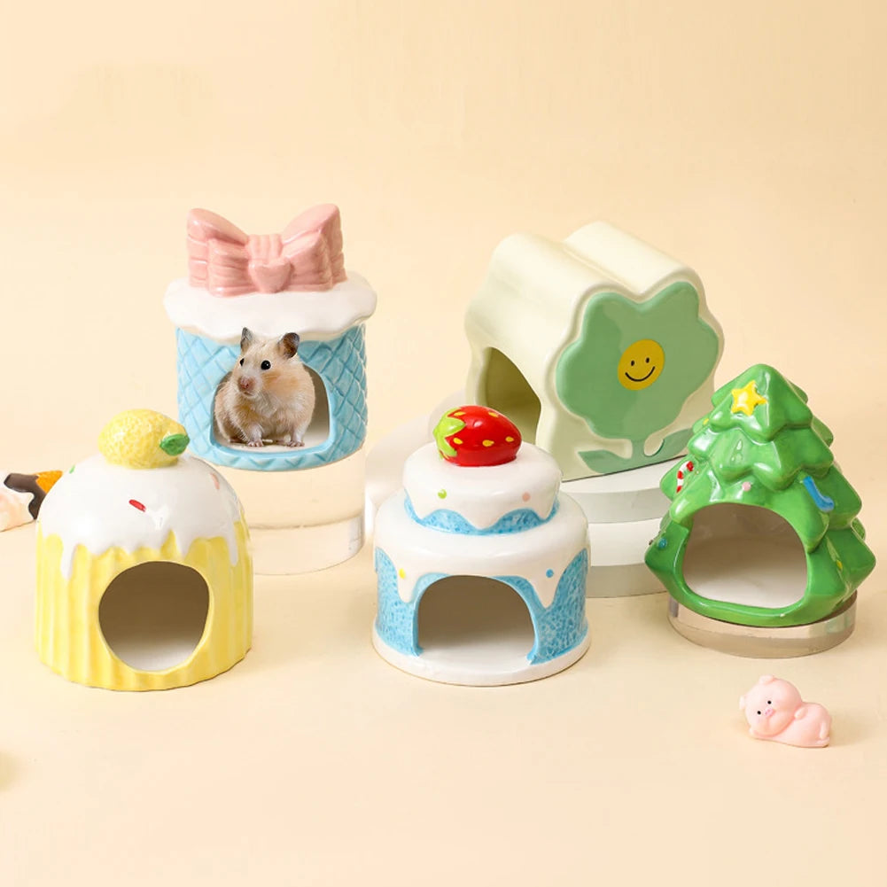 Ceramic Hamster House for Small Animals Outdoor Mushroom Cave Small Animal