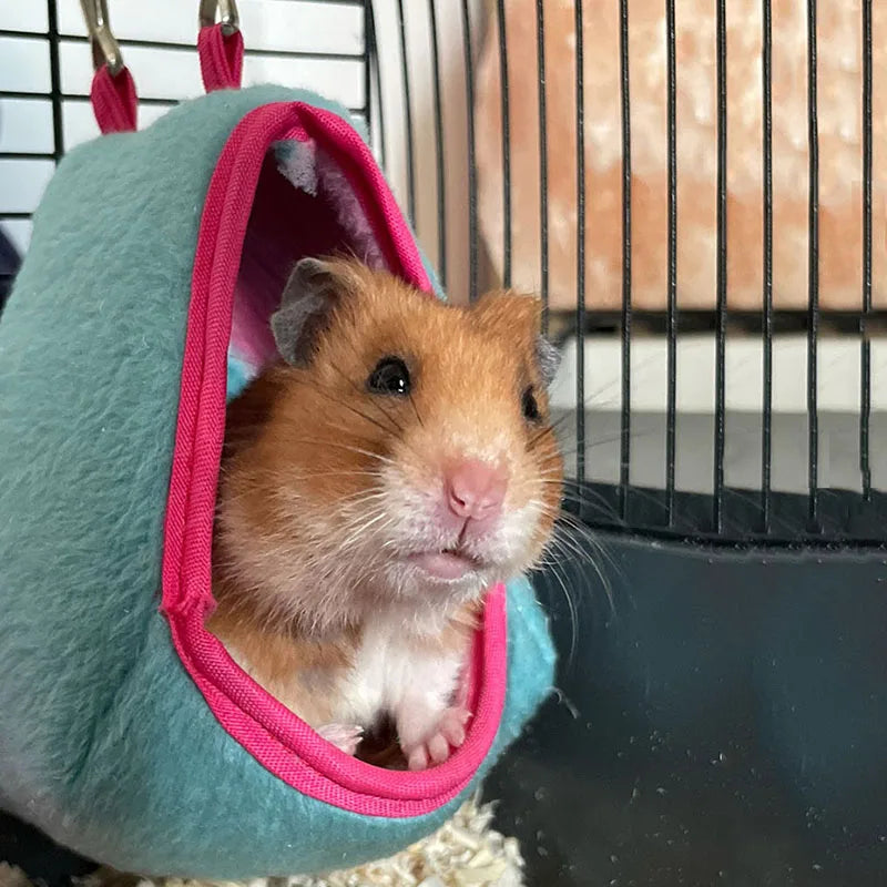 Cotton hanging house hammock for hamster and small rodent comfort from Burrowly.