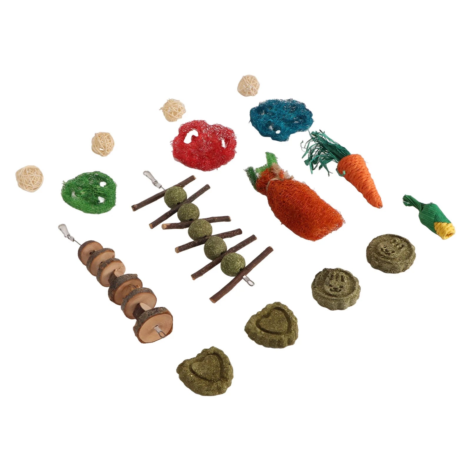 Rabbit Hanging Chew Toys Wood Grass Ball String Loofah Carrot Toys Small