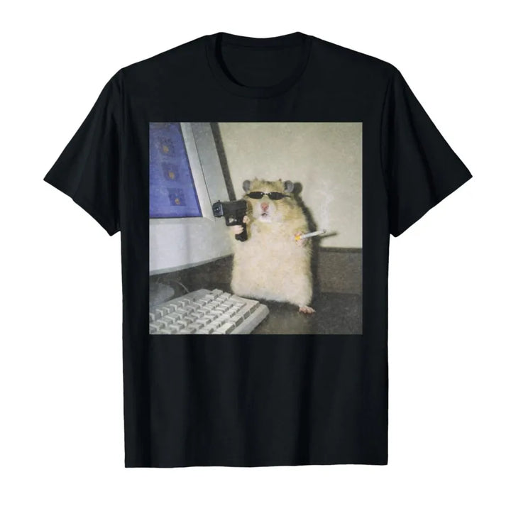 Cyber Hamster Meme Cringe Funny Animal Vintage Graphic Print T-shirt for Women Short Sleeve Round Neck Tops Soft Clothing