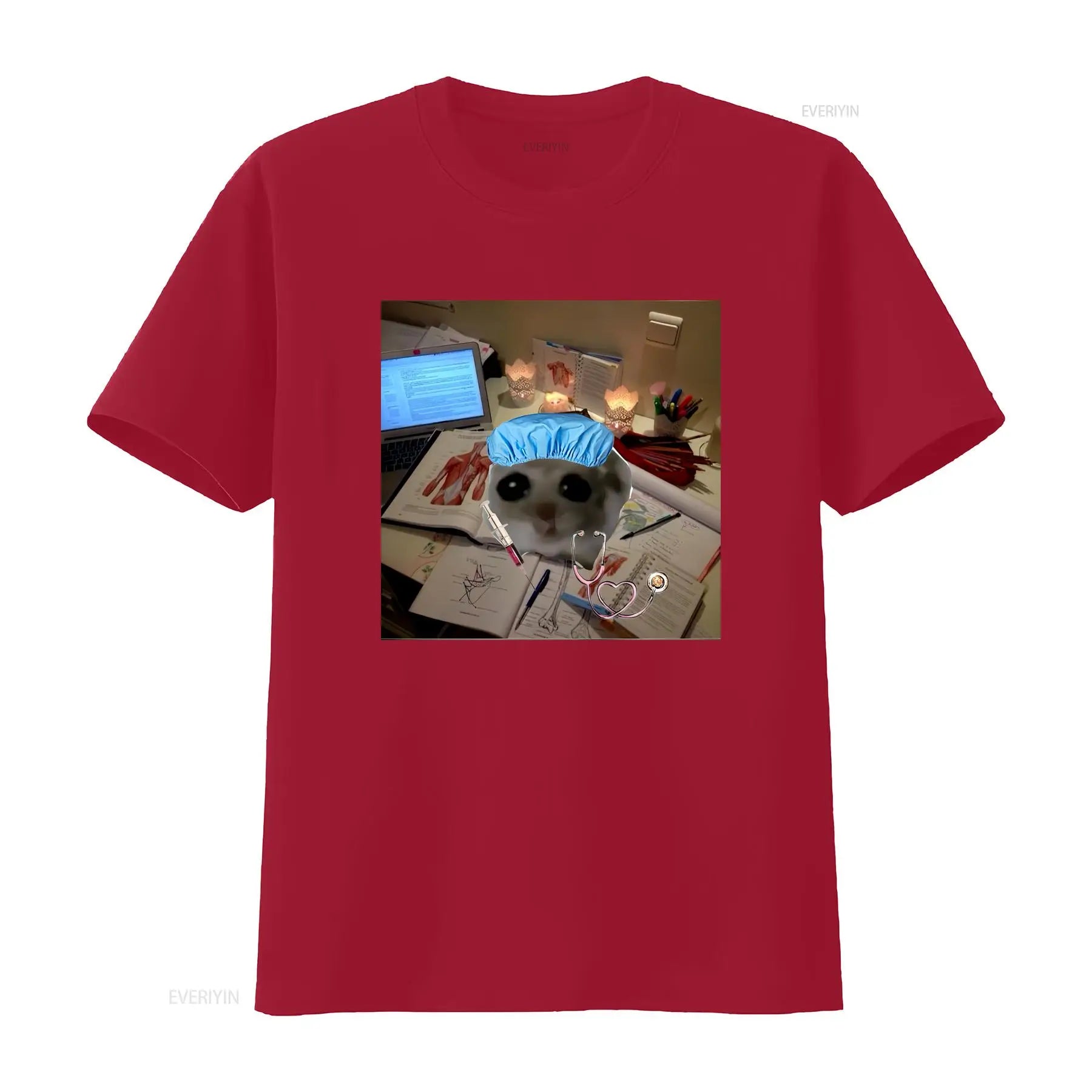 Sad Hamster Studying M or F Funny Cotton T Shirt Parody Fast Shipping vintage Washed fashion streetwear Unisex Soft homme