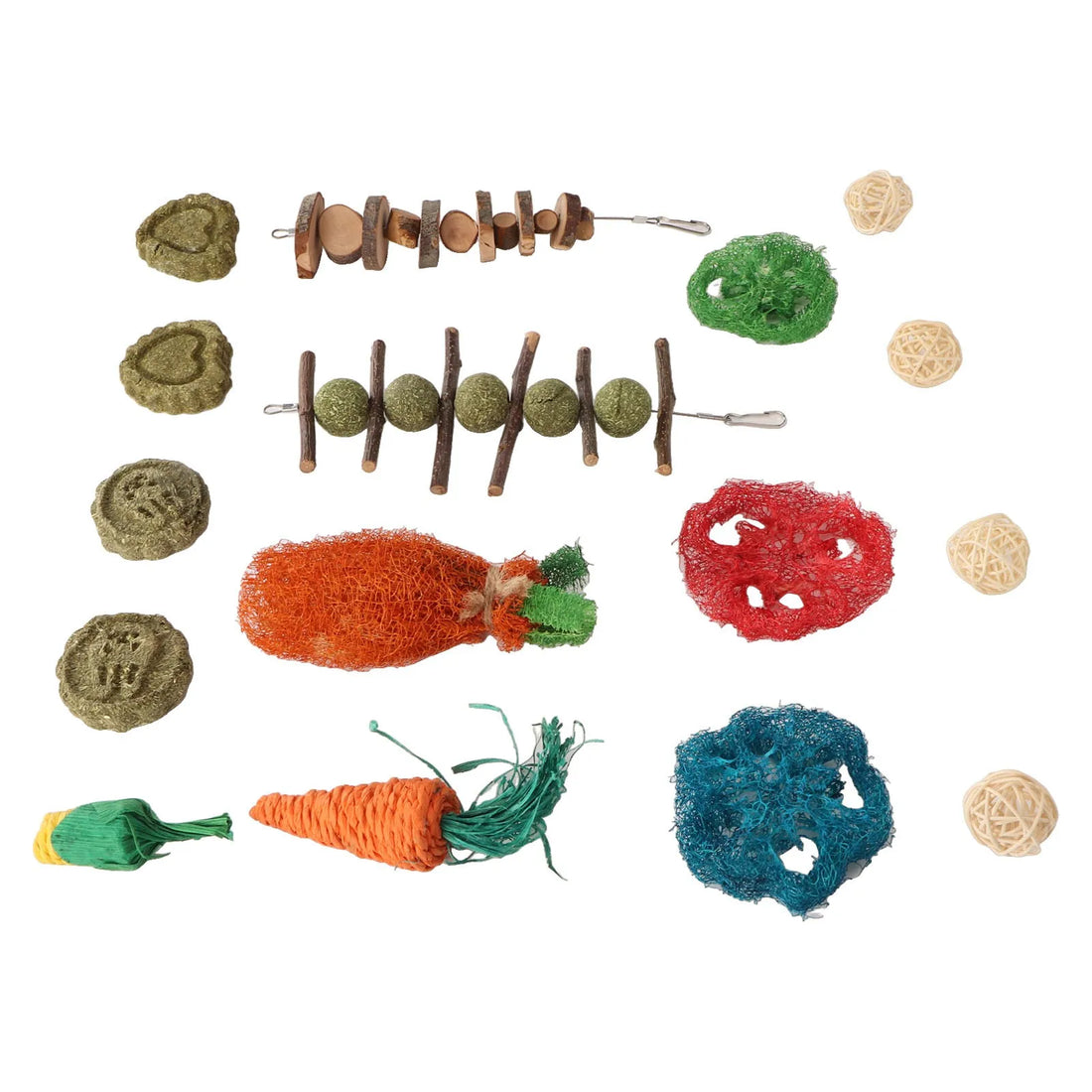 Rabbit Hanging Chew Toys Wood Grass Ball String Loofah Carrot Toys Small