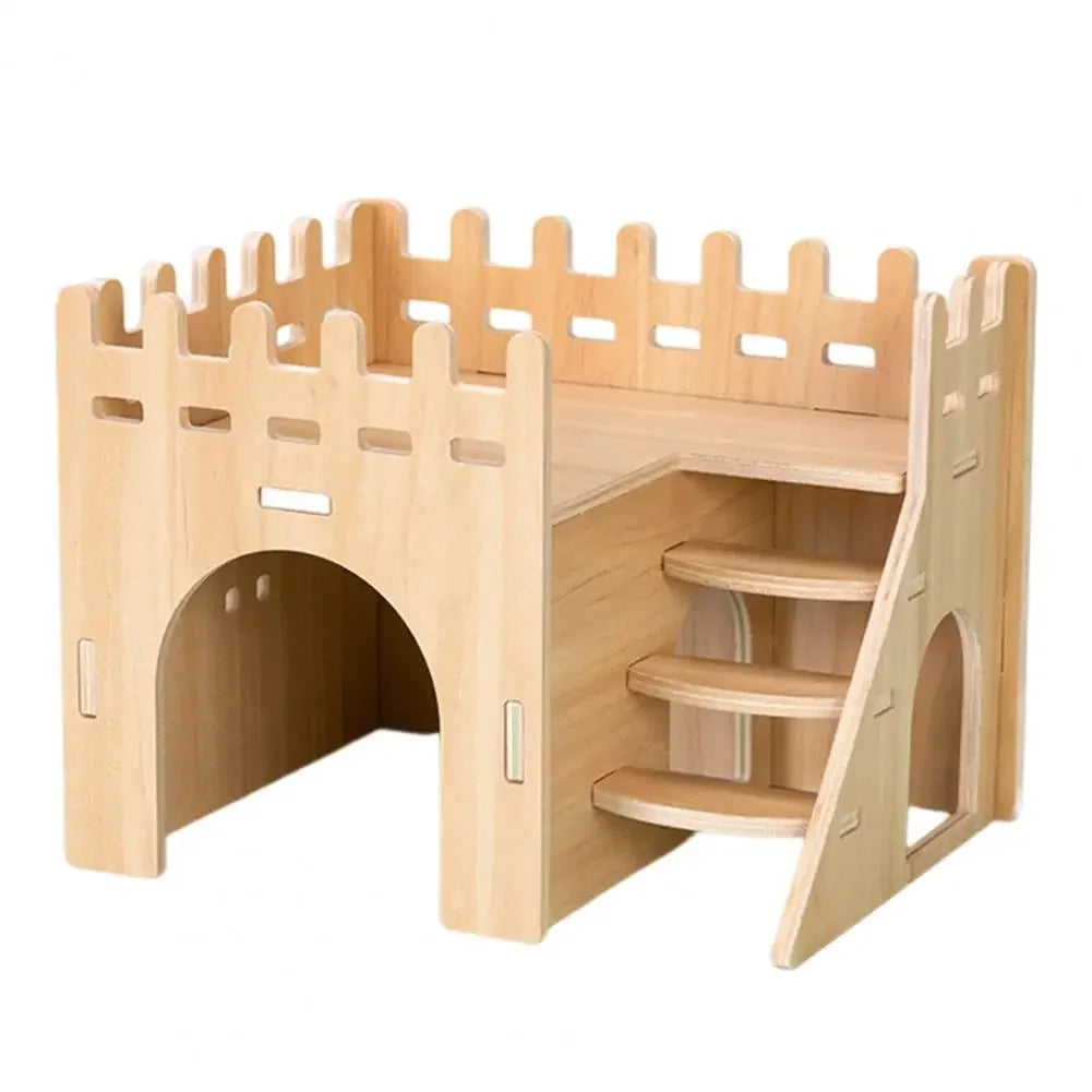 Wooden seesaw swing toy for hamster enrichment from Burrowly.