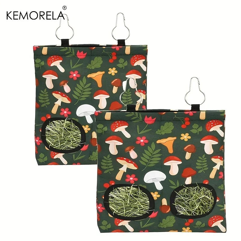 Kemorela 1/2pcs Rabbit Hay Feeder Bag with 2 Holes Guinea Pig Hanging Hay