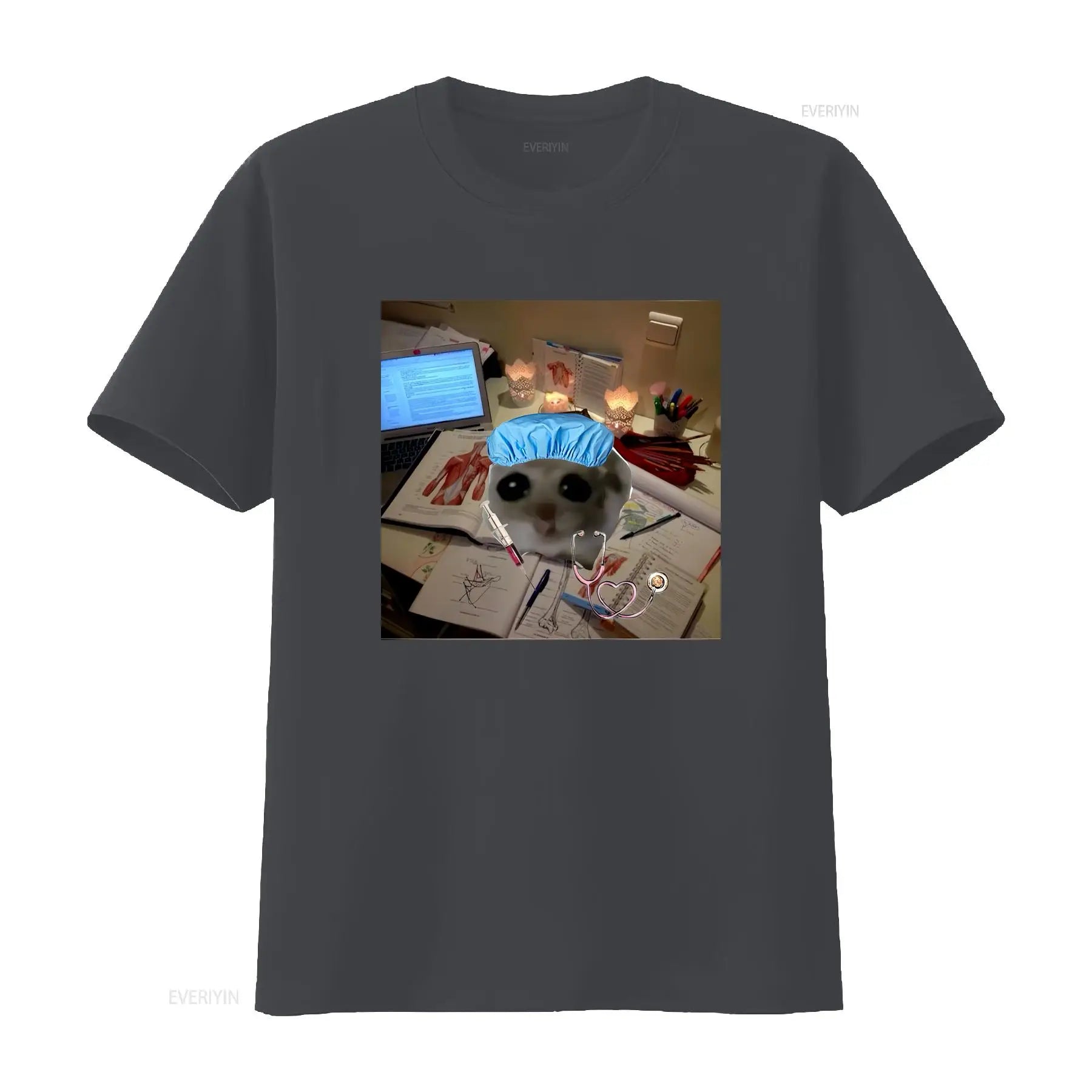 Sad Hamster Studying M or F Funny Cotton T Shirt Parody Fast Shipping vintage Washed fashion streetwear Unisex Soft homme