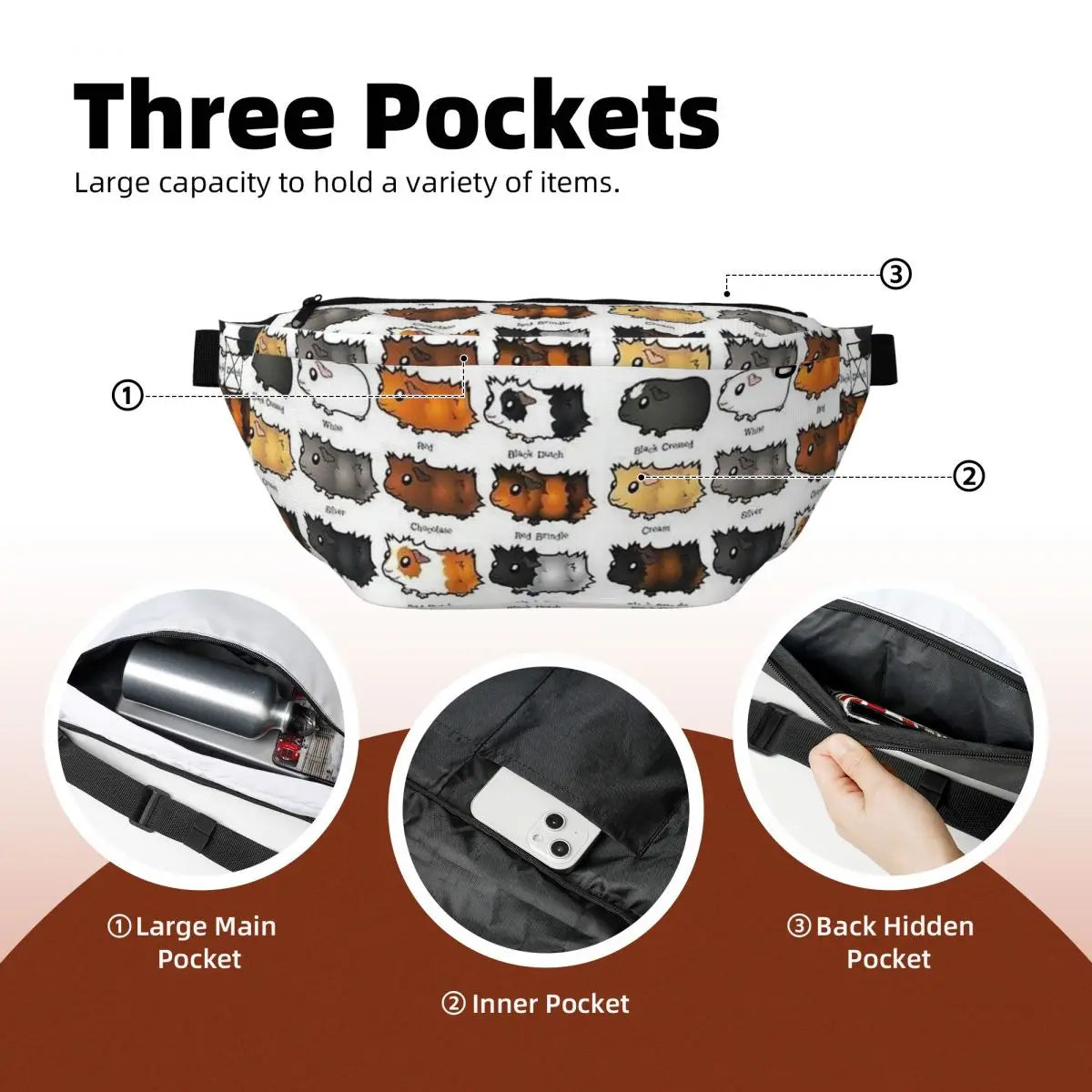 Crossbody Waist Bag Guinea Pig Cavy Collection Model 08 Men Women Adjustable Fanny Pack Travel Running Money Phone Pouch Bag