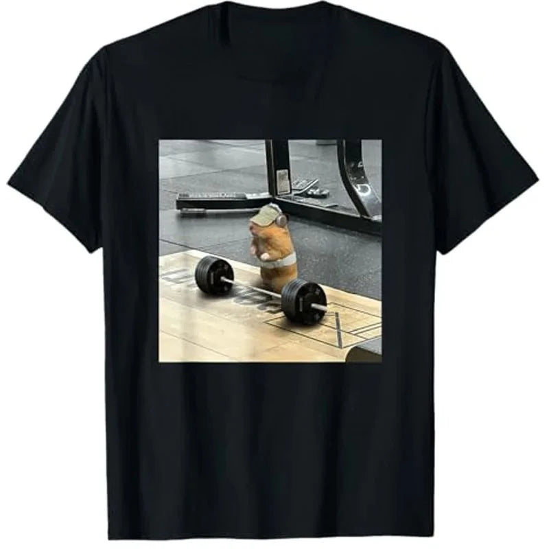 Hamsters Deadlift Training Weightlifting Funny T-Shirt Fitness Exercise Graphic Print Women Streetwear Tops Summer Clothing