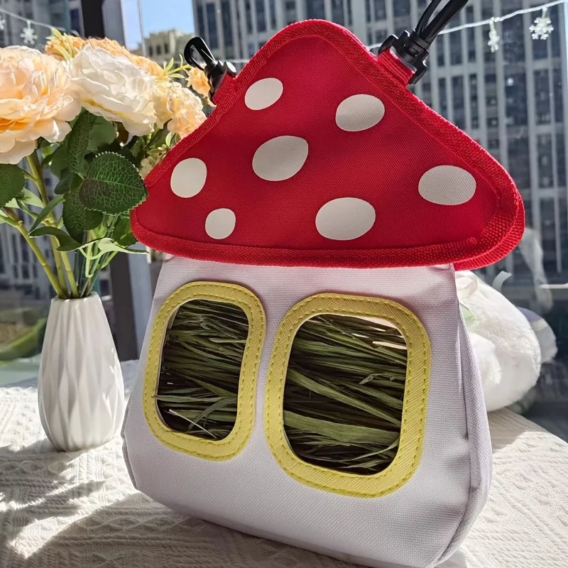 Mushroom Shaped Pet Hay Feeder Hanging Forage Bag for Rabbit Guinea Pig for Burrowly hay & forage and small pet care.
