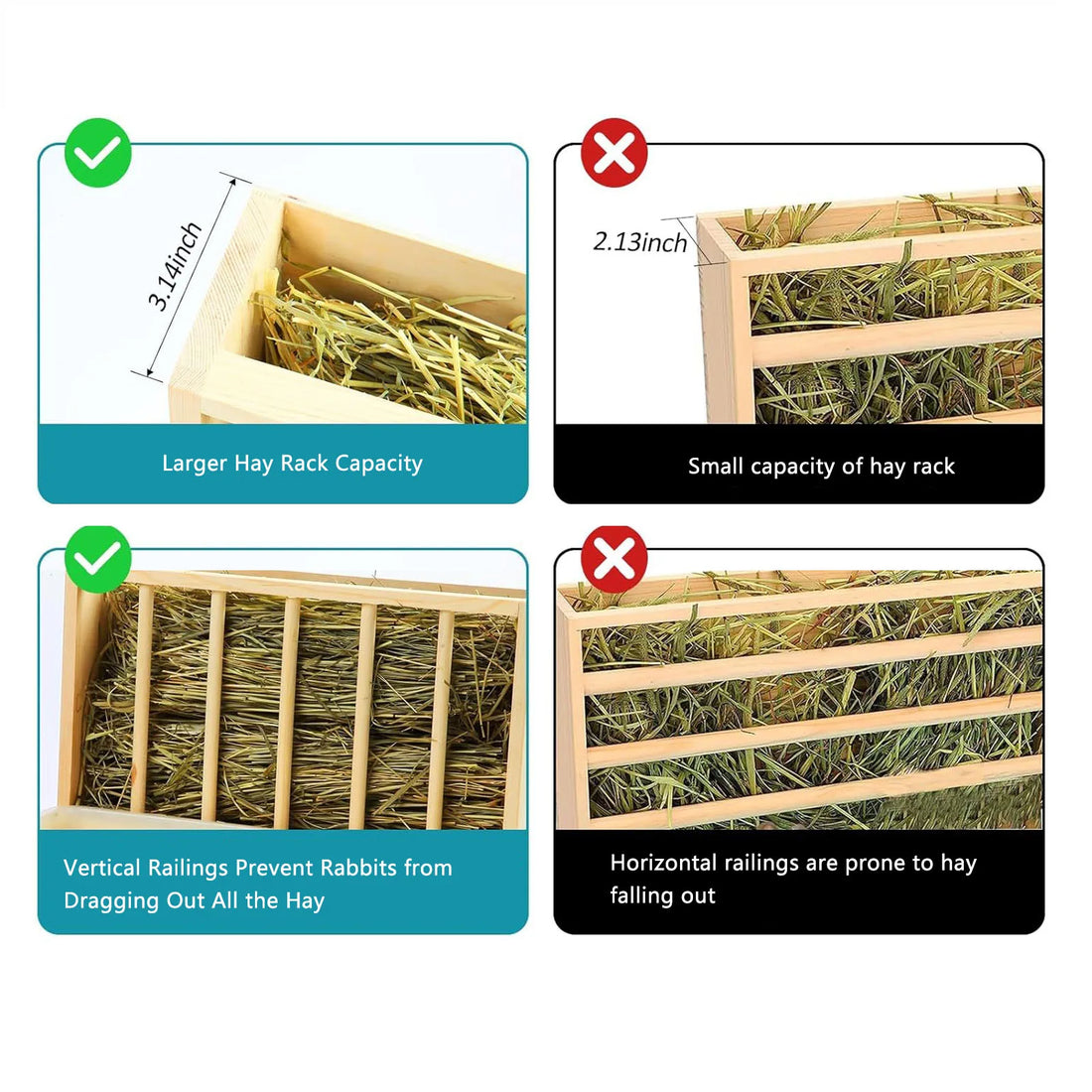 Rabbit Hay Feeder Easy to Assemble Mess Proof Wooden Food Feeding Manger
