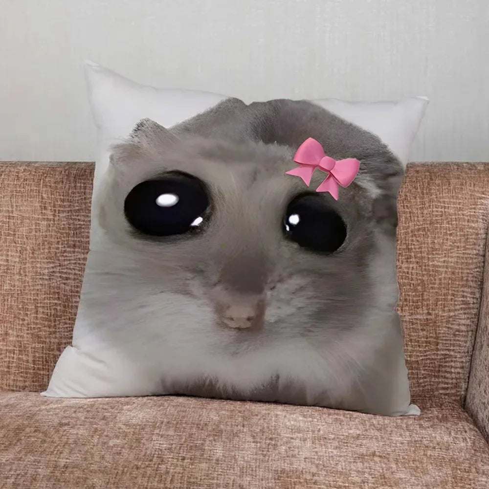 Home Decor Funny Sad Hamster Emoticon Pillowcase Suitable for Bedroom Car Office Living Room Sofa Cushion Cover