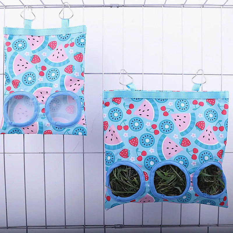 Rabbit Hay Bag 2/3 Holes Hanging Dry Grass Feeder for Guinea Pig Bunny
