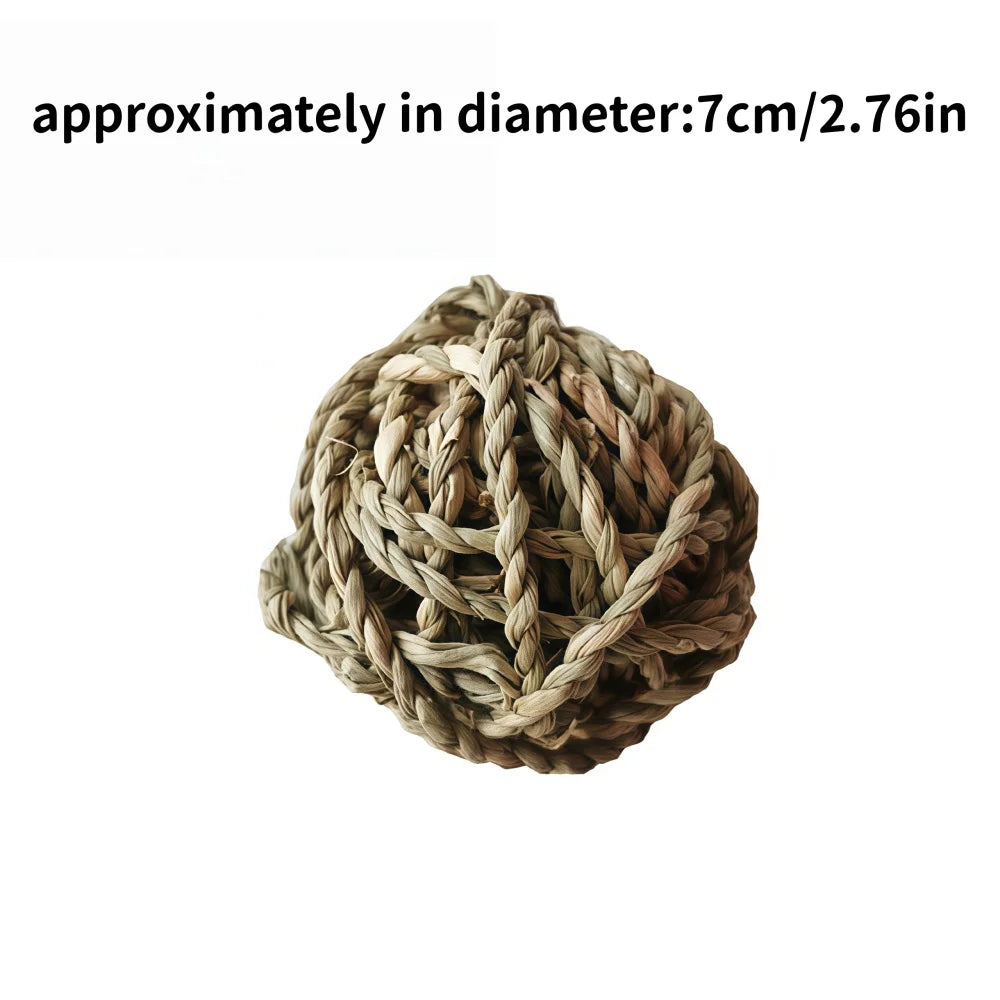 Natural Hay Grass Chew Ball Toy for rabbits, guinea pigs, hamsters, and chinchillas from Burrowly small pet supplies.