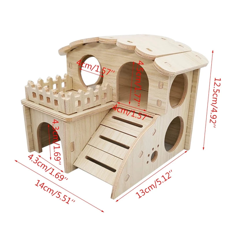 Pet Small Animal Hideout Hamster House Luxury Two Layers Wooden Climbing