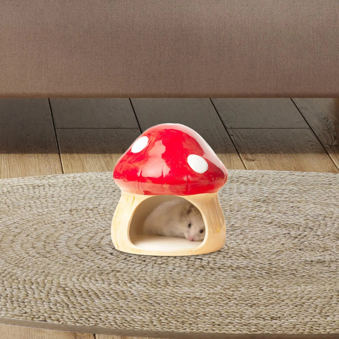 Ceramic Mushroom Hideout for Hamsters for hamsters, mice, and gerbils from Burrowly small pet supplies.