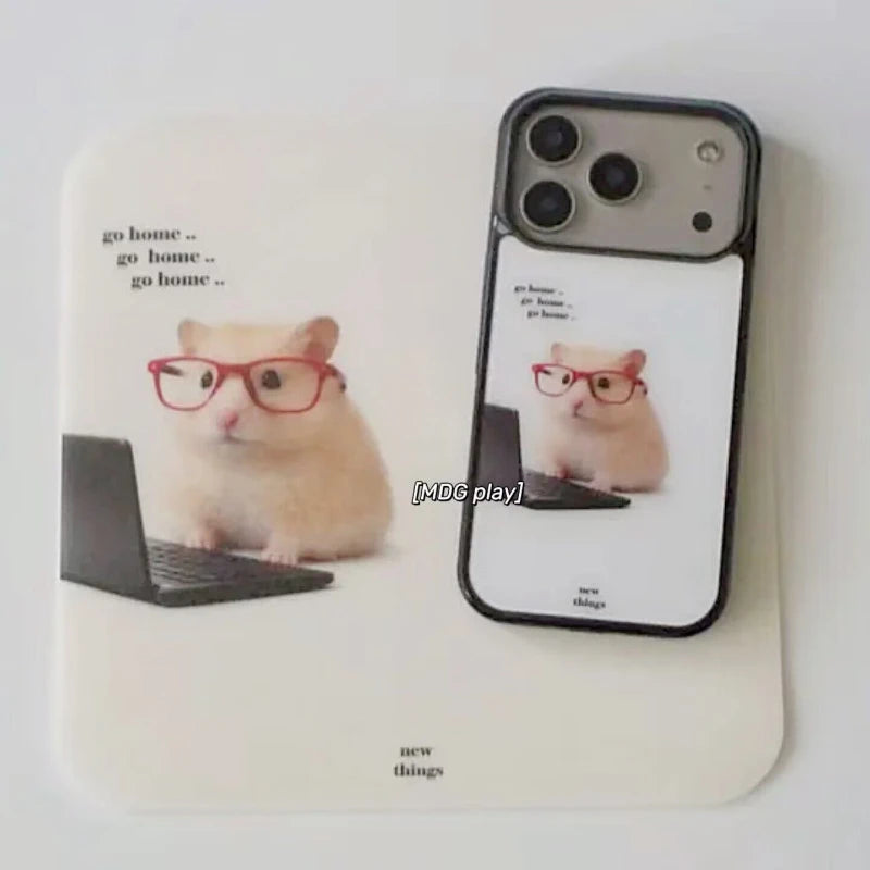 Korean Ins Cute Working Hamster Phone Case For iPhone 17 Air 16 15 14 13 12 11 Pro Max 16 Pro 8 7 Plus XR XS X Anti-Drop Cover