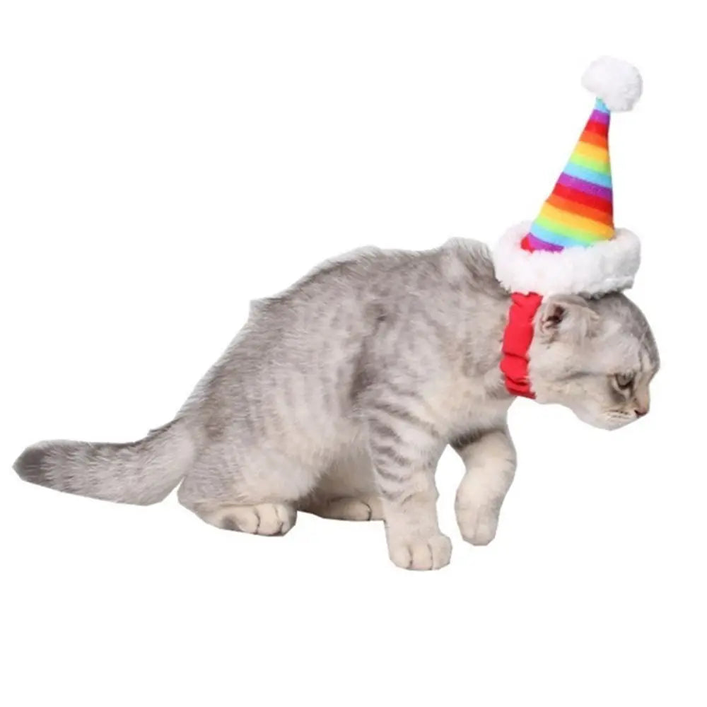 Kitty Rainbow Hamster Head Accessories Party Supplies Small Animals Cat Hat Pet Christmas Hat Costume Decor Santa Claus Cap