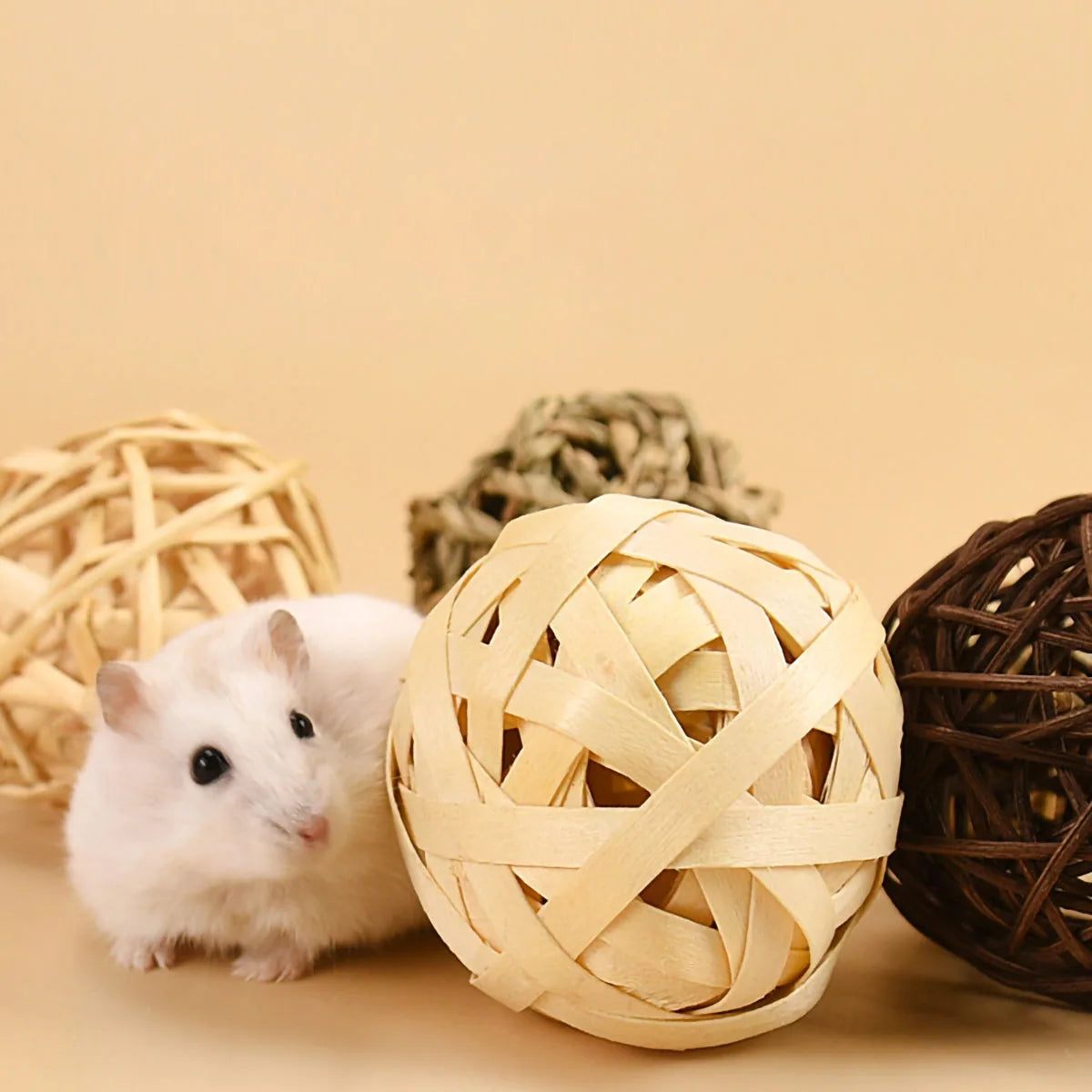 Natural Grass Weaving Chew Ball for rabbits, guinea pigs, hamsters, and chinchillas from Burrowly small pet supplies.