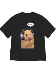 Fashionable graphic men's T-shirt, cute and fun cartoon hamster, loose fit, comfortable and skin-friendly.