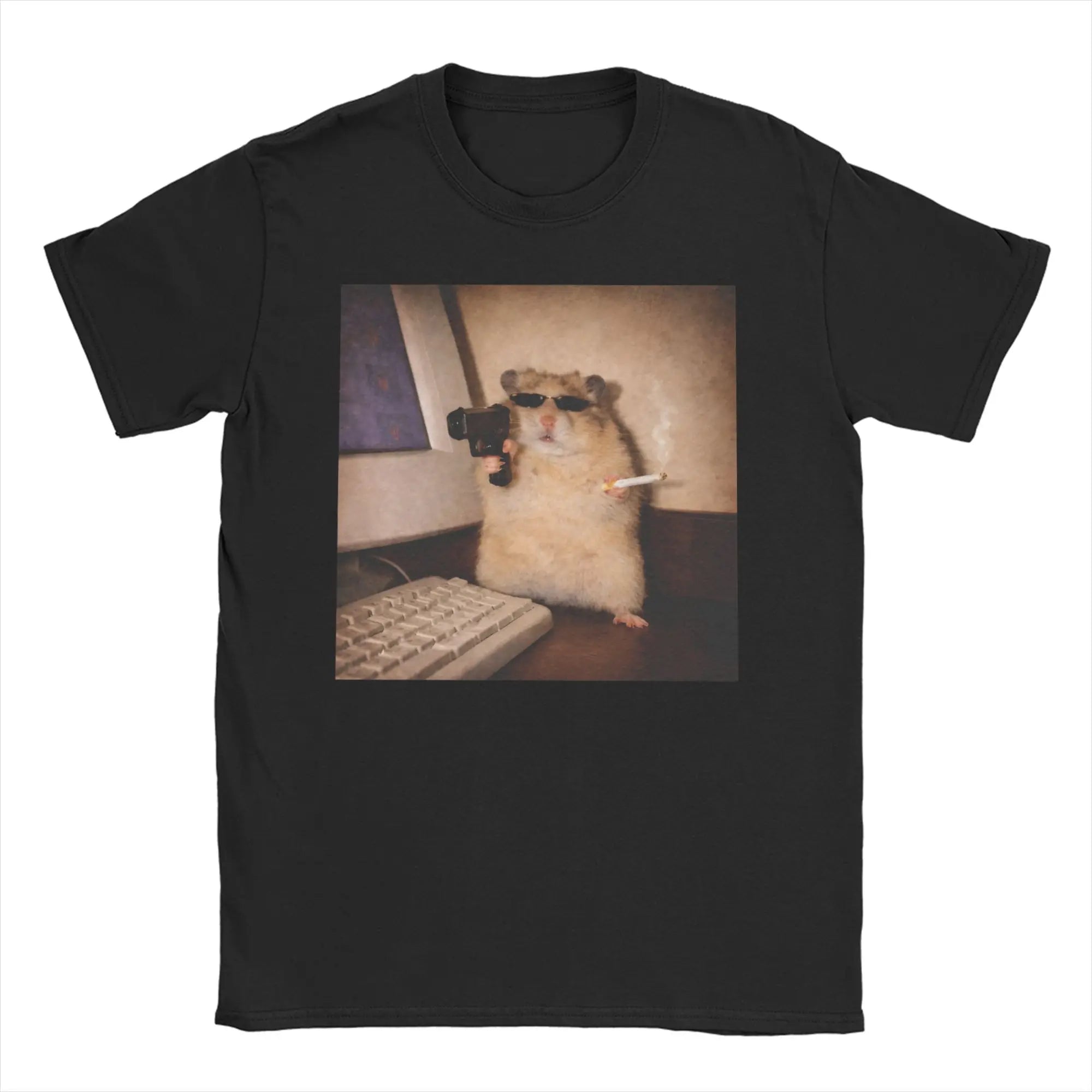 Hamster Meme Calling for Men Women T Shirts  Hipster Tee Shirt Short Sleeve Round Collar T-Shirt Cotton Birthday Present Tops