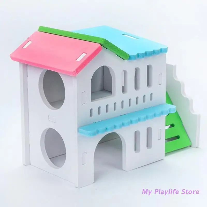 Hamster Wood House Hut Small Animal Rat Mouse Sleeping Nest Wooden Toy
