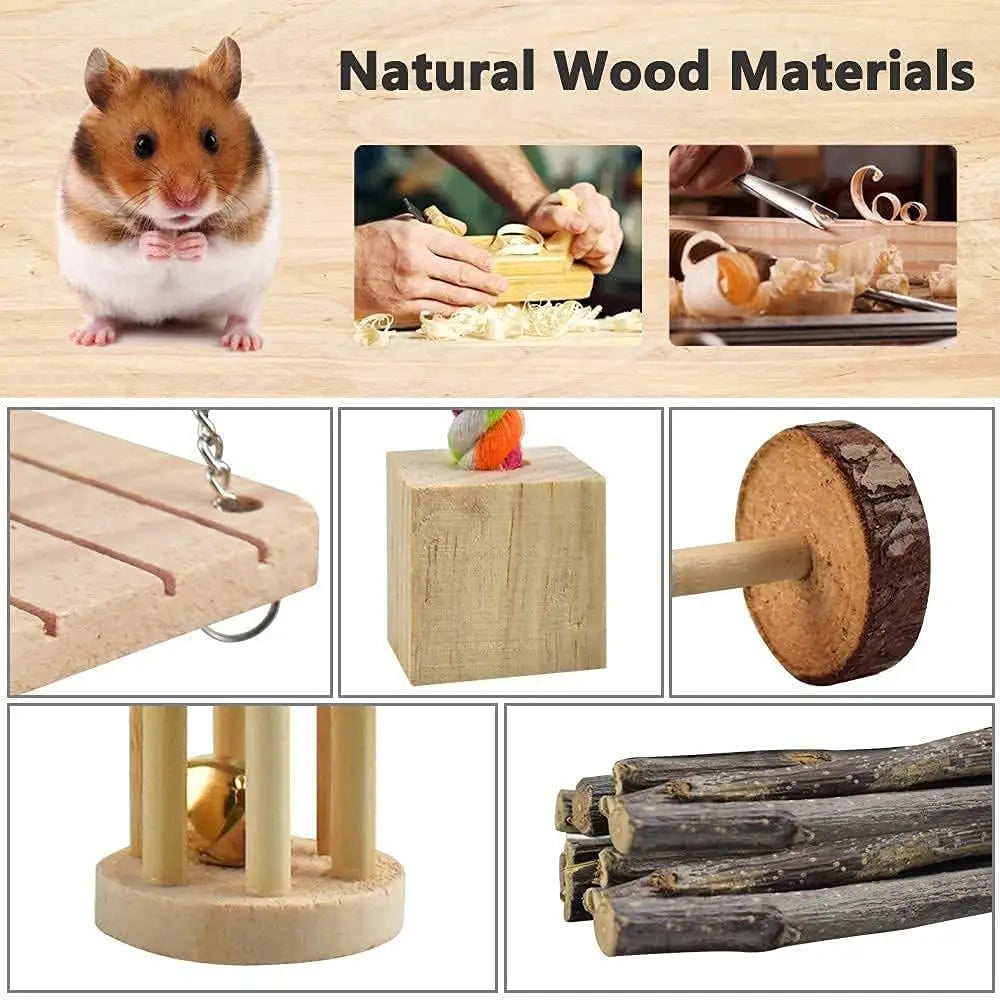 Cute Rabbit Roller Toys Natural Wooden Pine Dumbells Unicycle Bell Chew