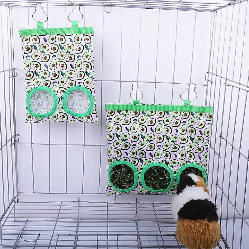 Hanging hay feeder bag for guinea pigs and rabbits from Burrowly.