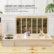 Rabbit Hay Feeder Easy to Assemble Mess Proof Wooden Food Feeding Manger for Burrowly bowls & bottles and small pet care.
