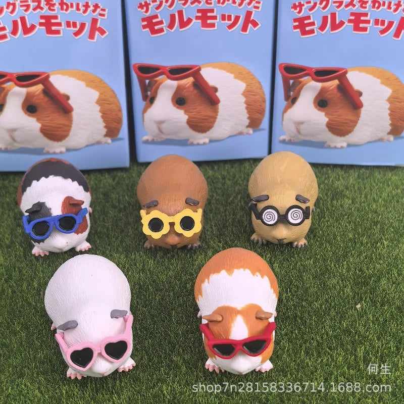 Cute Little Guinea Pig Wearing Sunglasses Blind Box Toys Miniature Kawaii Sunglasses Cavy Doll Model Toys Collect Ornaments
