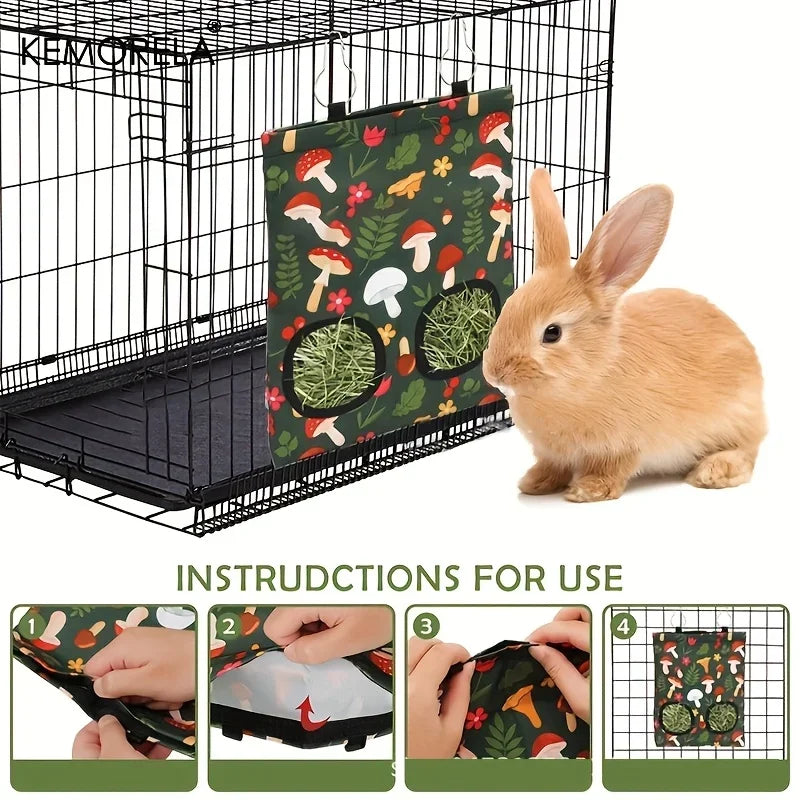 Kemorela 1/2pcs Rabbit Hay Feeder Bag with 2 Holes Guinea Pig Hanging Hay