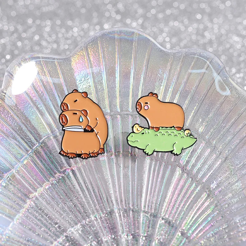 Cute Animal Capybara Enamel Pins Cartoon Partridge Crocodile Magic Scarf Cavy Lapel Badges Backpack Jewelry Gifts For Kids