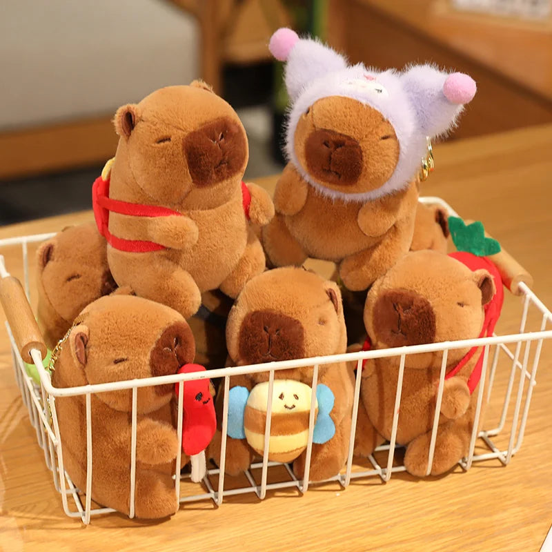 Cute Capybara Plush Toy with Hat Simulation Capybara Cosplay Crab Rabbit Cat Doll Small Size Stuffed Animals Bag Pendant Gift