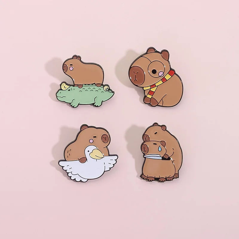 Cute Animal Capybara Enamel Pins Cartoon Partridge Crocodile Magic Scarf Cavy Lapel Badges Backpack Jewelry Gifts For Kids
