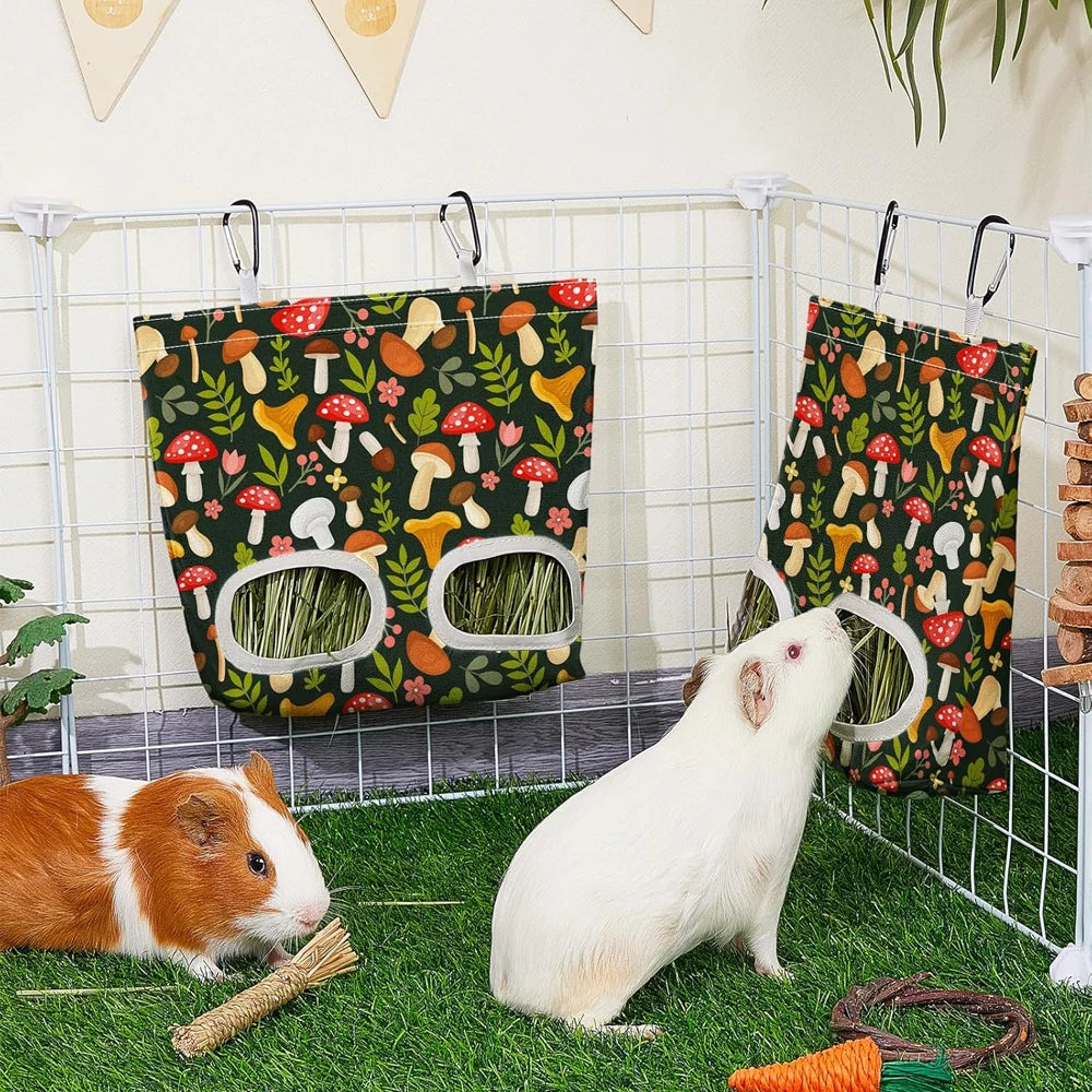 Large hanging hay feeder bag for small pet forage from Burrowly.