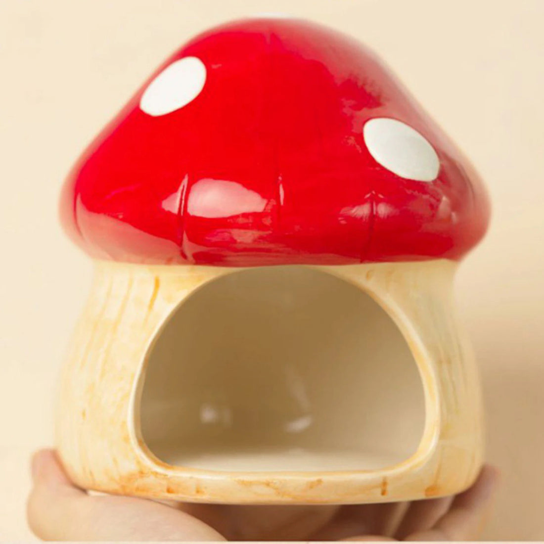 Ceramic Mushroom Hideout for Hamsters for hamsters, mice, and gerbils from Burrowly small pet supplies.