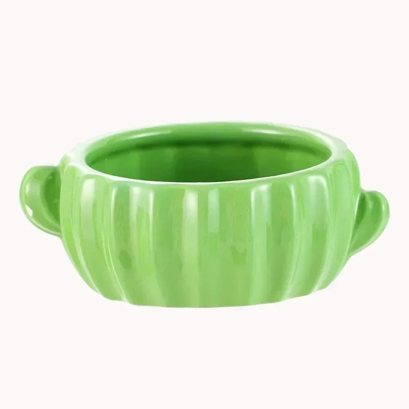 Hamster Ceramic Nest Green Cactus Theme Feeding Bowl Water Bottle Holder
