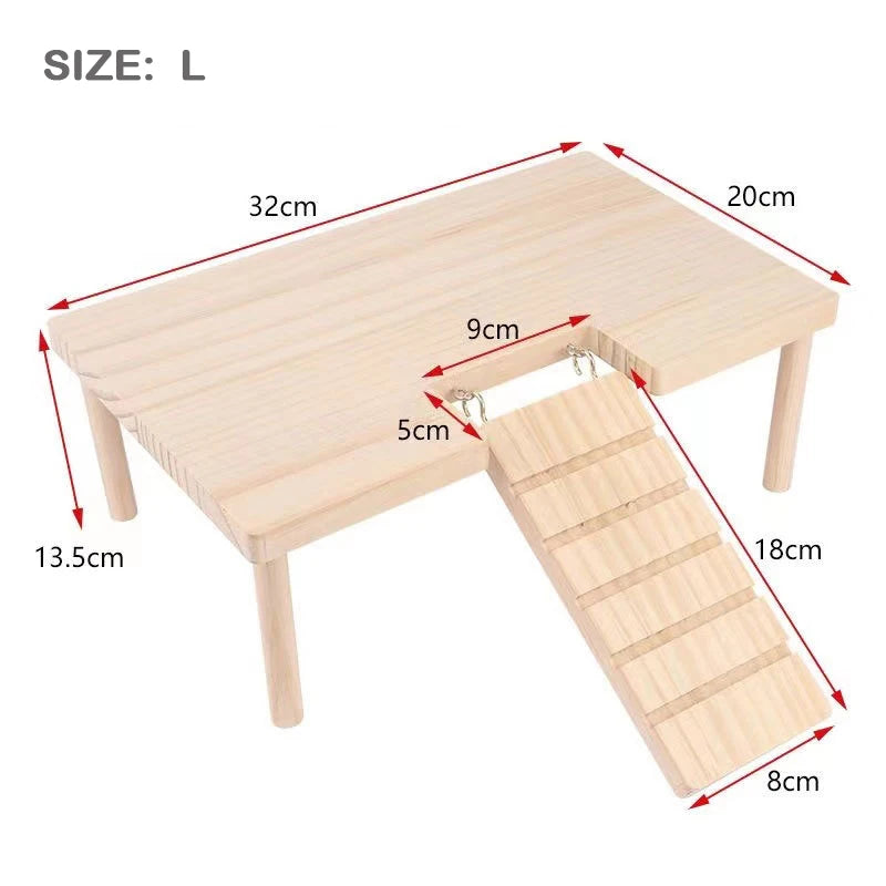 Thick L-shaped Wooden Hamster Platform with Stairs Climbing Hideout
