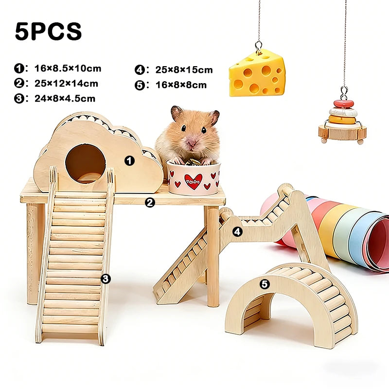 Unpainted Wooden Guinea Pig Hideout Climb House - Hamster Cage Decor Play