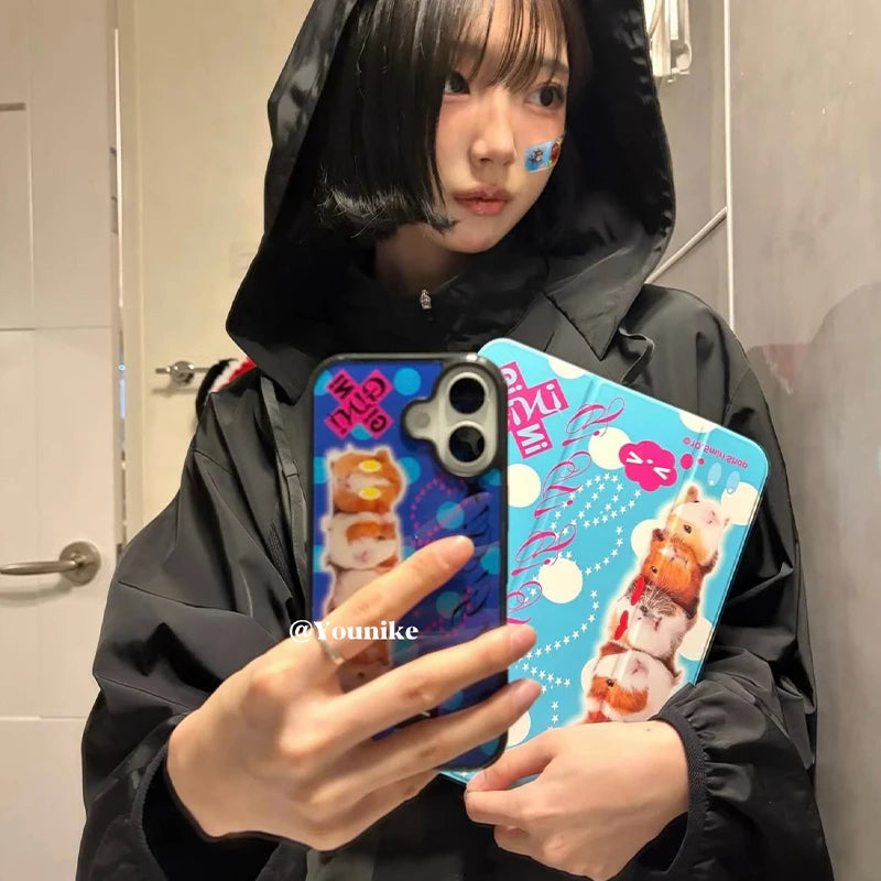 Korean Ins Hottie Cute Guinea Pig Phone Case For iPhone 17 Air 16 Pro Max 15 14 Plus 13 12 11 Pro Shockproof Silicone Back Cover