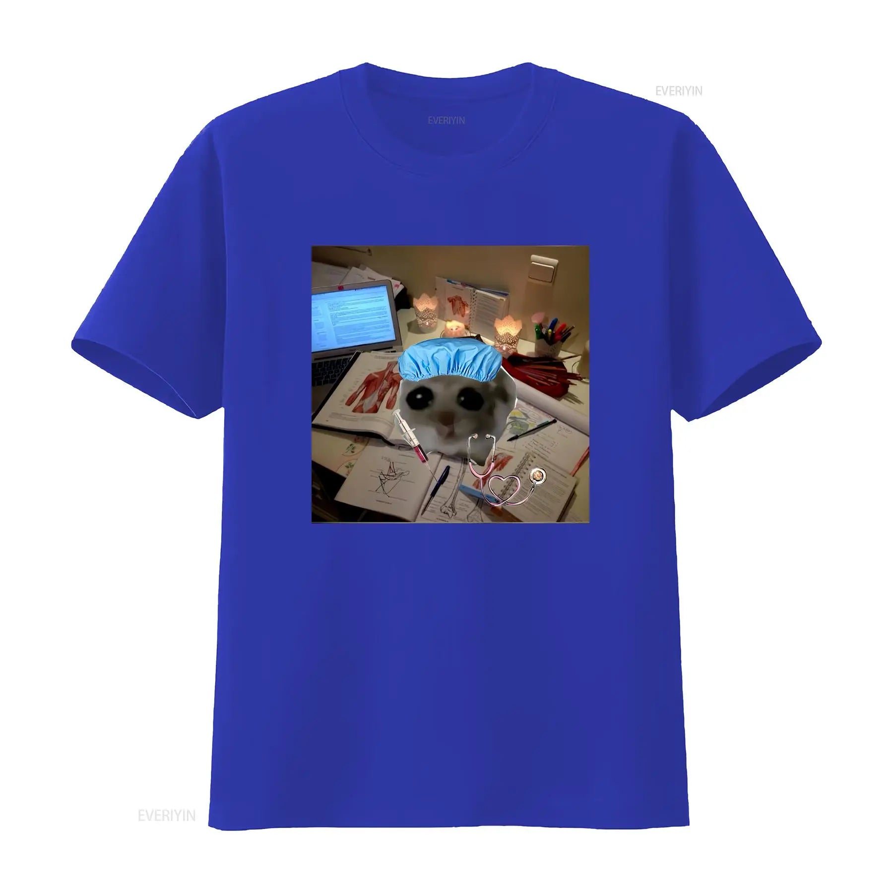 Sad Hamster Studying M or F Funny Cotton T Shirt Parody Fast Shipping vintage Washed fashion streetwear Unisex Soft homme