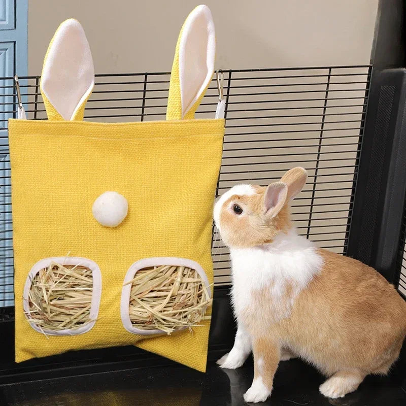 Rabbit Ear Hay Feeder Hanging Pouch Bunny Feeding Bag 2/3 Holes Storage